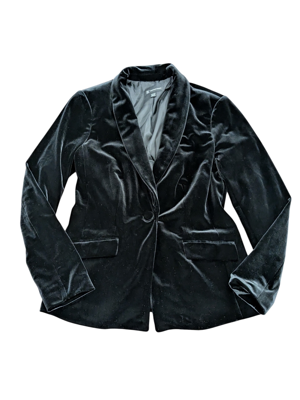 INC International Concepts Black Velvet Single-Button Blazer